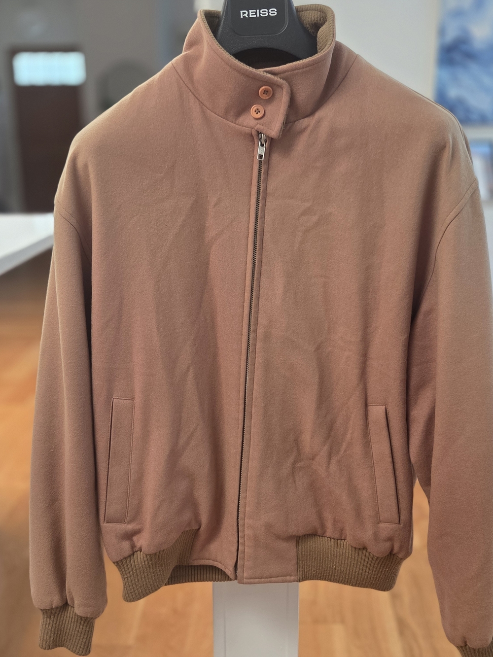 Nordstrom Men's Mauve-Tan Wool Blend Classic Harrington Stand Collar Jacket (M)